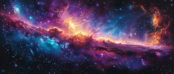 Science fiction wallpaper depicting cosmic art. Billions of galaxies in the universe.  - obrazy, fototapety, plakaty
