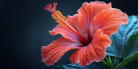 In vibrant hues, a hibiscus flower blooms, showcasing nature's elegance in lush botanical beauty.