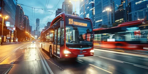 Afwasbaar Fotobehang Londen rode bus city bus stop motion with blur modern city background, city transport 