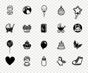 Baby doodle love child objects sketch set. Baby doodle family cute toys vector set