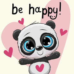 Greeting card With Cute Panda and hearts