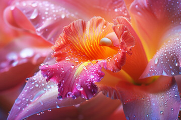 Dew Drops on Petals - Close-Up of a Vibrant Orchid.
A macro shot of dew drops adorning the vibrant...