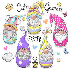 Set of Cute Cartoon Easter Gnomes