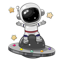 Cartoon astronaut on the flying saucer