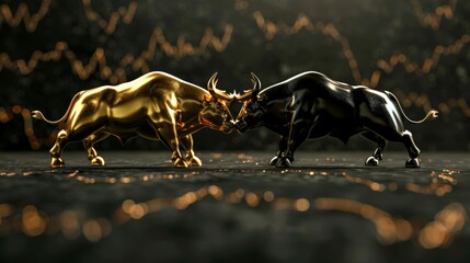 Dual Strength: Golden and Onyx Bulls in a Symbolic Market Standoff