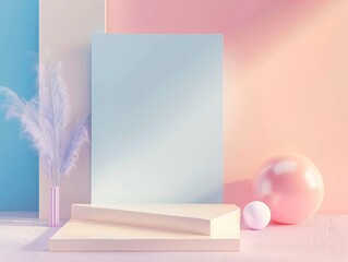 A background featuring vibrant pink and blue colors with a delicate feather placed on top.