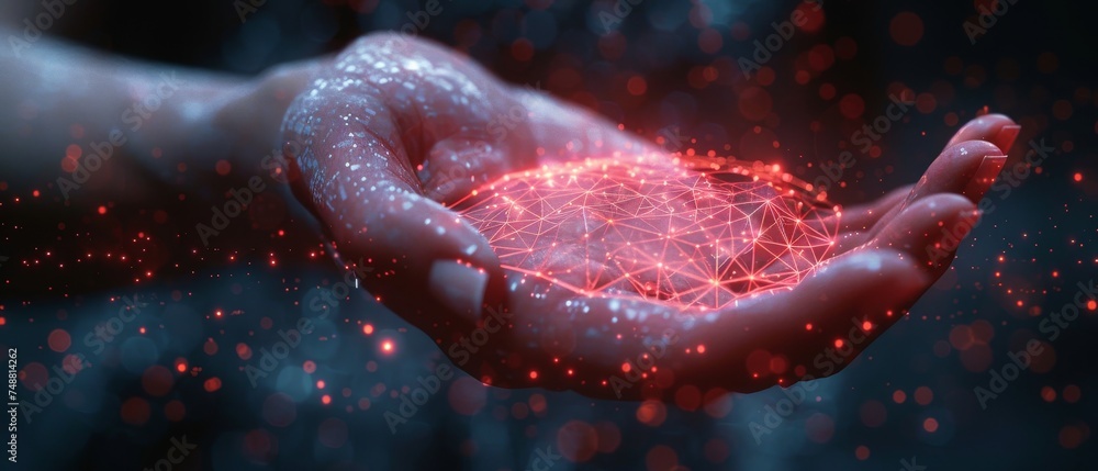 Aufkleber medicine protection, cyber security, and insurance concept with abstract blue giving hand under 3d g