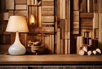 Un table et mur en bois style chalet déco - generative AI - 748814415