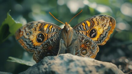 Positioned atop a cluster of vibrant flowers, the Painted Lady butterfly proudly exhibits its captivating wing patterns, a testament to the intricate beauty found in nature's creations.