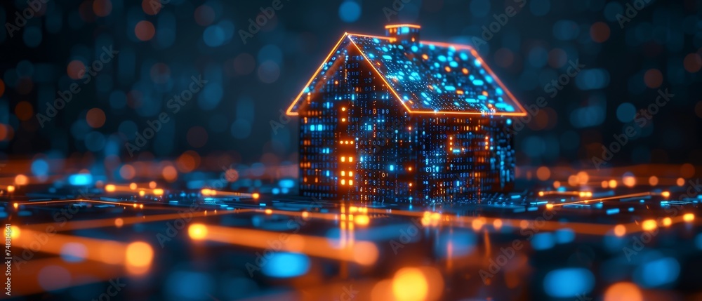 Fototapete an iot and cloud computing concept banner for smart home technology. digital control system of smart