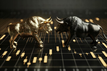 Bull market, bull run invesment concept for financial investment stock exchange, crytocurrency, forex concept. - obrazy, fototapety, plakaty
