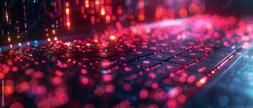 Poster Programming, coding, testing software on laptop. Abstract program code on computer screen. Laptop and icons of computer technology. Isometric concept of digital computer technology.