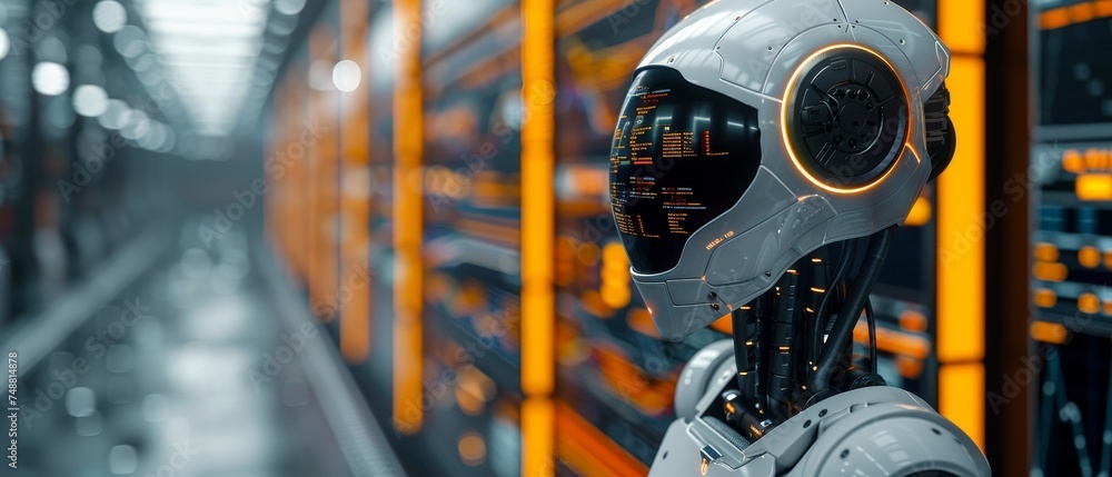 Leinwandbilder The robotic trader. Artificial intelligence to automate stock market trading. Artificial neural network for analyzing financial charts on the stock exchange.