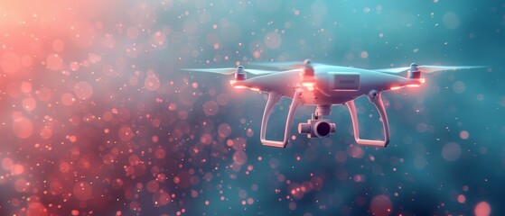 Isolated 3D drone on a blue background. Military technology, aerial monitoring, security innovation, remote video, digital technology, a quadcopter concept. Polygonal illustration. - obrazy, fototapety, plakaty