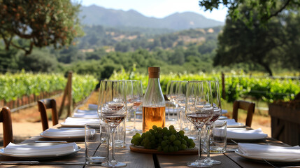 Vineyard Tasting Experience
Glasses of wine with vineyard backdrop and a cluster of grapes in the foreground.