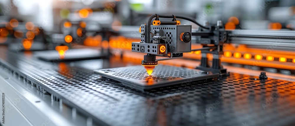 Aufkleber isometric illustration of 3d printer with laptop on desk with photopolymer lcd 3d printer printed mo