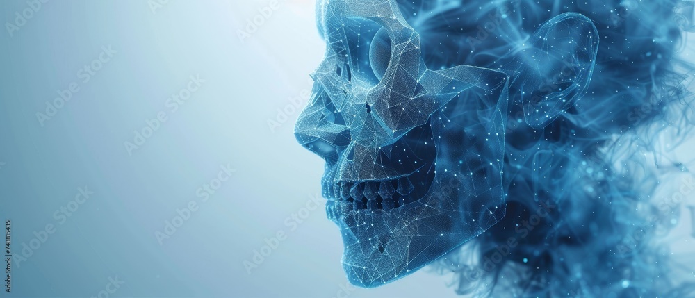 Fototapete an abstract blue scull and number 2024 new year greeting card with a low poly style design and an ab