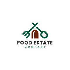 Simple Minimalist Fork and Spoon House for Food Estate Home Farm Plant Cultivation Logo Design
