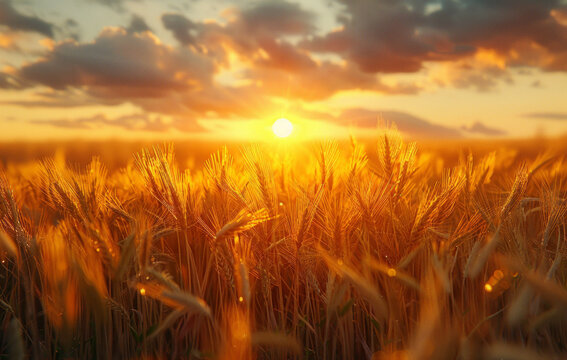 Wheat field at the sunset