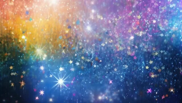 Abstract shiny multicolored texture made of sparkling sparkles and stars. Sparkling festive background. Glitter light effects with colored particles, princess little girl texture.