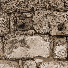 Old Shabby Ancient Brick Wall Weathered Texture Outdoor Close Up