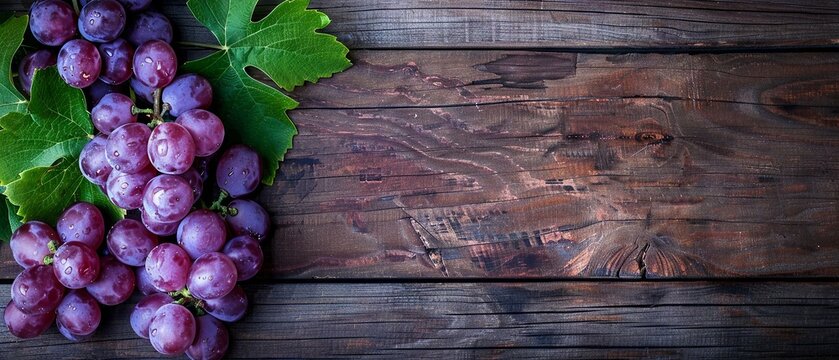 Grapes on Vintage Wood in Flat Lay Style

