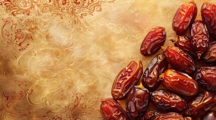 Harmonious Ramadan Dates Artistic Design with Islamic Motifs Background