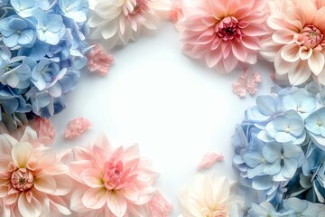 Delicate Hydrangea and Dahlia Blossom Frame for Wedding Invitations