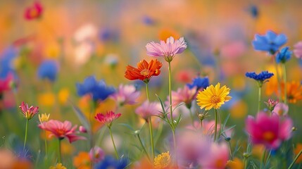 Obraz na płótnie Canvas Wildflower Field in Full Bloom Close-Up