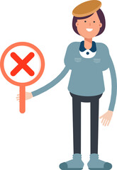 Girl Student Character Showing Wrong Mark
