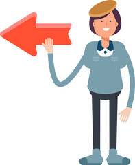 Girl Student Character and Arrow Sign
