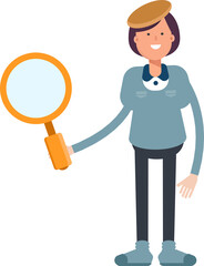 Girl Student Character Holding Magnifier
