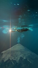 nadando junto a la inmensidad del volcan © Maximiliano