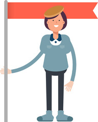 Girl Student Character Holding Flag Pole
