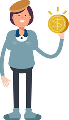 Girl Student Character Holding Dollar Coin
