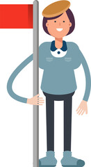 Girl Student Character Holding Flag Pole
