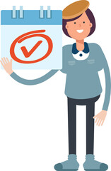 Girl Student Character and Check Mark Sign
