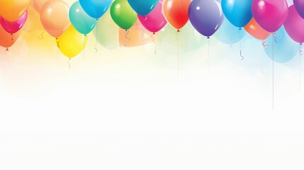 Colorful Celebration Balloons with Ribbons for Festive Events and Birthdays, copyspace, white background