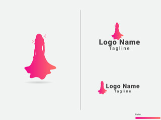 Female model logo vector. Fashion dress logo. Beauty. Clothing business. Finance. Icon. Pink gradient. Parlour. Female clothing dress. Shine.