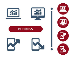 Business icons. Investment, investing, laptop, computer, graph, stats, analytics, smartphone icon
