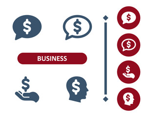 Business icons. Investment, investing, chat bubble, dollar, hand, head, thinking, money icon