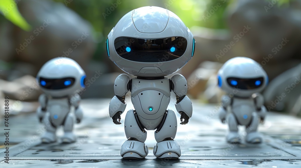 Poster the white robot mascot set is a minimal modern design