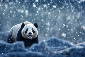 Un panda adulte sous la neige - generative AI - 748818846
