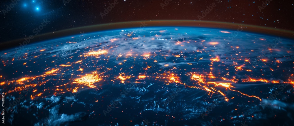Aufkleber the internet of things. the global world network. blockchain technology and cryptocurrency on earth.