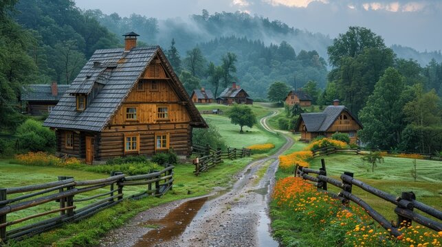 Buildings of folk architecture in the natural environment of the Orava Village Museum