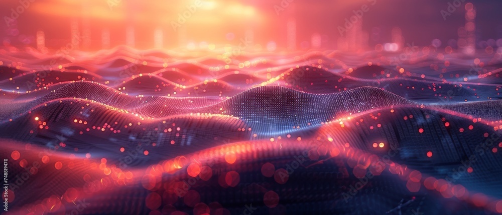 Leinwandbilder conceptual illustration of smart city and abstract dot point connected with gradient line and aesthe