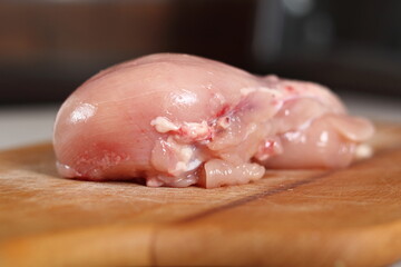 Raw Chicken Breast. Making Chicken, Cheese and Leek Parcel Series.