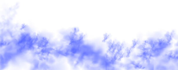 Cut out pure blue cloud on transparent background in PNG format, 3d illustration with special effect. Grey smoke puff, white background and studio with no people with fog in the air. 