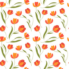 Seamless vector pattern with spring flowers. Colorful floral illustration on white background.