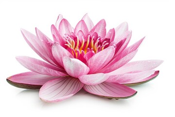 Lotus flower (water lily) with pink petals and white background. Lotus is the national flower of India.